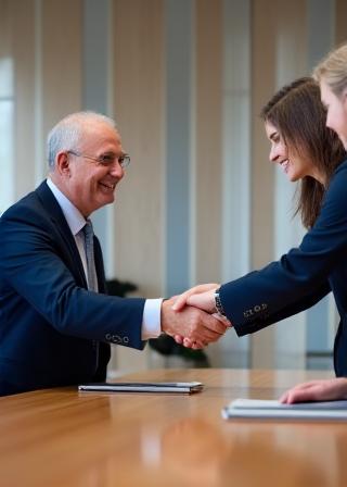 Zwei Geschäftspartner beim Händeschütteln in einem modernen Schweizer Büro